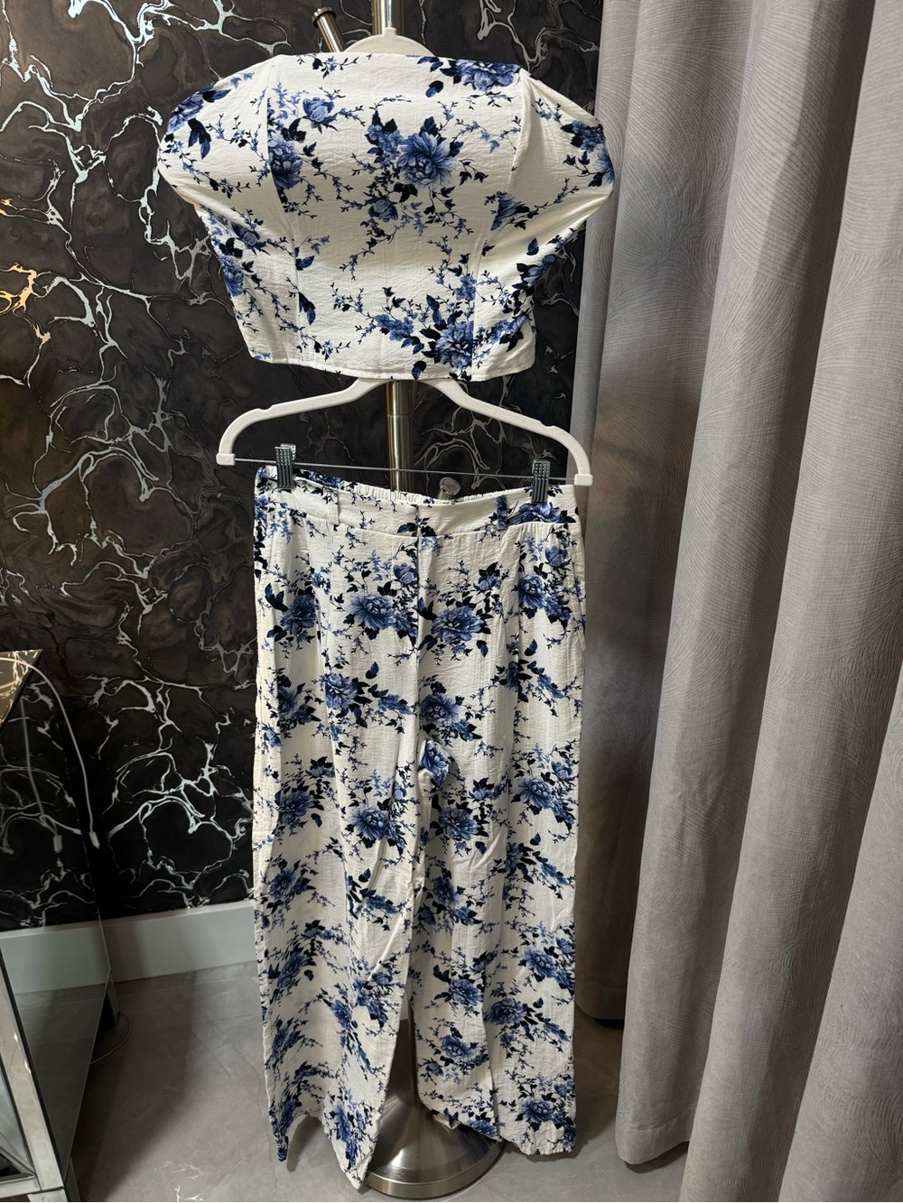 Sienna Sky Blue & White Floral Wide-Leg Pants